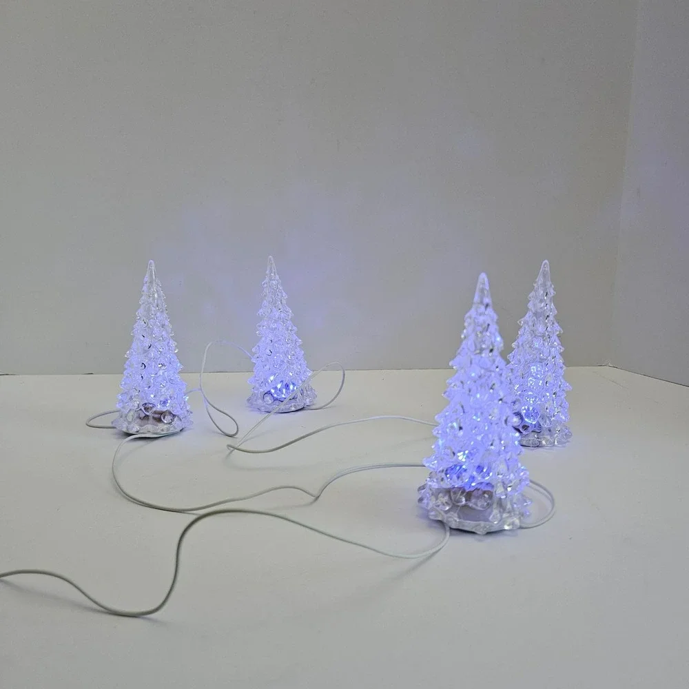 Lemax Crystal Lighted Tree Set of 4 Color Changing Small Christmas Village 14880